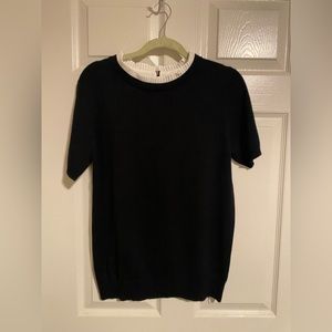 Chic Professional Business Casual Neck Ruffle White and Black Blouse